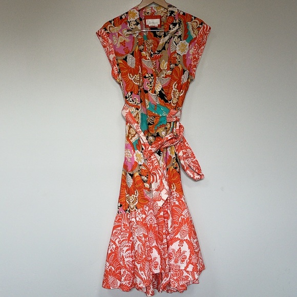Anthropologie Orange Midi Sundress with Flutter Sleeves - Picture 2 of 8